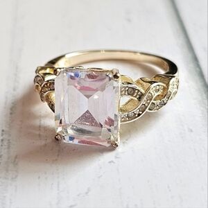 Beautiful Gold & ~Silvertone NVC Ring With Clear Rhinestone Sz 10?​​​​